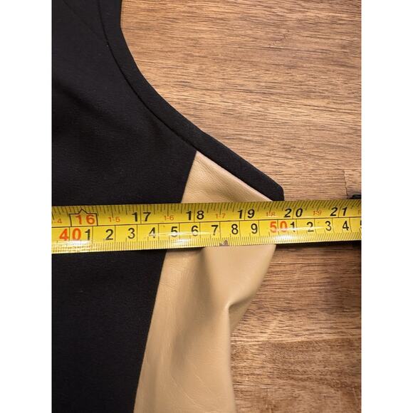 Ralph Lauren Black Tan Colorblock A Line Flare dress XL 16 Faux leather - Picture 6 of 9